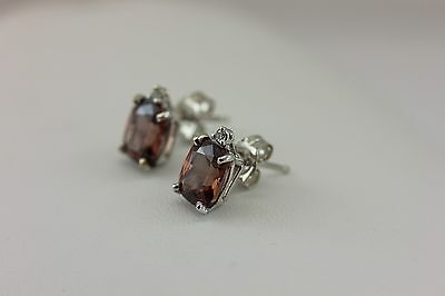 14k white gold 3.58ctw brown zircon cushion .03ctw diamond stud earrings NEW