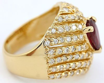 14k yellow gold 1.52ct red ruby pear shape 1.21ctw round diamond ring size 4.75