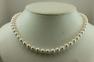 14k white gold 7.5-8mm round white cultured pearl 18" strand string necklace NEW