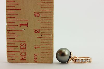 14K PINK GOLD 9MM ROUND BLACK TAHITIAN CULTURED PEARL 0.10CTW DIAMOND PENDANT