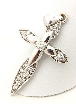 14k white gold 0.26ctw round diamond religious cross pendant charm NEW 2.39g