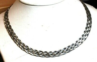 925 Italy sterling silver 18" 10mm woven herringbone necklace lobster 19.43g