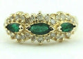 14K YELLOW GOLD 1.06CTW MARQUISE EMERALD ROUND DIAMOND COCKTAIL RING SZ 6 ESTATE