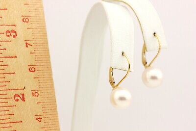 14k yellow gold round white rose freshwater pearl leverback earrings dangle new