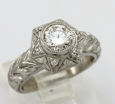 GIA 0.55ct E SI2 round brilliant diamond platinum engagement ring engraved NEW