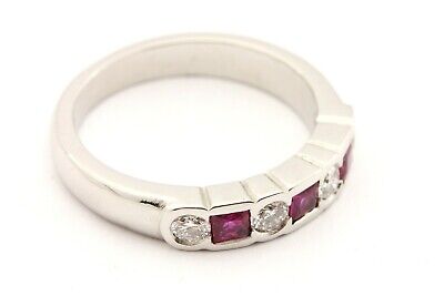 Platinum mother's ring .26ctw round diamond .33ctw pink sapphire princess NEW