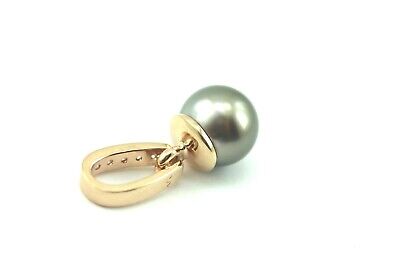 14K PINK GOLD 9MM ROUND BLACK TAHITIAN CULTURED PEARL 0.10CTW DIAMOND PENDANT
