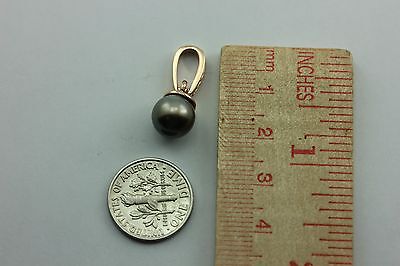 14K PINK GOLD 9MM ROUND BLACK TAHITIAN CULTURED PEARL 0.10CTW DIAMOND PENDANT