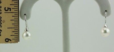 14k white gold dangle hook earrings round white freshwater cultured pearls new