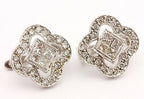 14k white gold .83ctw diamond clover 1/2 inch earrings estate invisible set