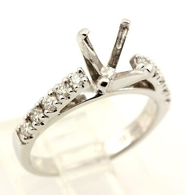 14k white gold diamond solitaire accent engagement ring semi mount sz 4.5 3.01g