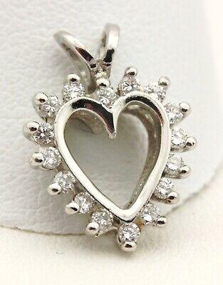 Platinum 0.17ctw round natural diamond open heart shape pendant charm NEW 1.9g
