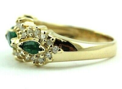 14K YELLOW GOLD 1.06CTW MARQUISE EMERALD ROUND DIAMOND COCKTAIL RING SZ 6 ESTATE
