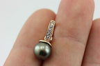 14K PINK GOLD 9MM ROUND BLACK TAHITIAN CULTURED PEARL 0.10CTW DIAMOND PENDANT