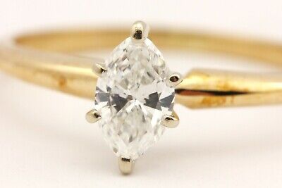 14k YELLOW GOLD .36 CT MARQUISE DIAMOND SOLITAIRE ENGAGEMENT RING SZ 6.5 ESTATE