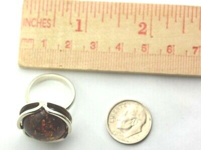 925 STERLING SILVER ROUND AMBER FASHION GEMSTONE RING SIZE 6.25 VINTAGE 7.9g