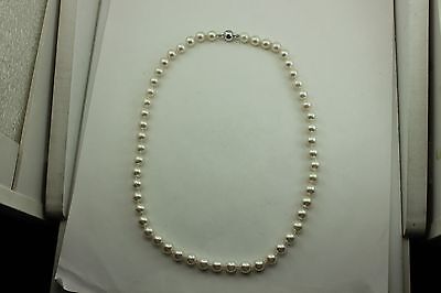 14k white gold 7.5-8mm round white cultured pearl 18" strand string necklace NEW