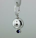 14k white gold and Pilver button pearl sapphire cabochon dangle earrings custom