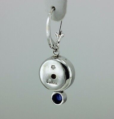14k white gold and Pilver button pearl sapphire cabochon dangle earrings custom