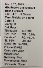 GIA Certified .44 ct European Cut diamond J I1 4.66-4.81x3.00mm estate vintage