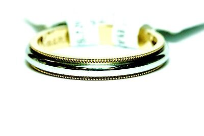 18k yellow gold platinum two tone milgrain band 3.4mm size 9 ring new 6.1 grams