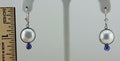 14k white gold and Pilver button pearl sapphire cabochon dangle earrings custom