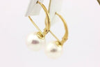 14k yellow gold round white rose freshwater pearl leverback earrings dangle new