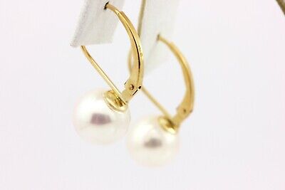 14k yellow gold round white rose freshwater pearl leverback earrings dangle new