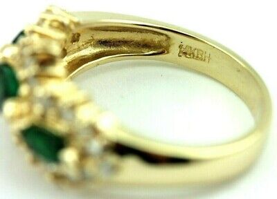 14K YELLOW GOLD 1.06CTW MARQUISE EMERALD ROUND DIAMOND COCKTAIL RING SZ 6 ESTATE
