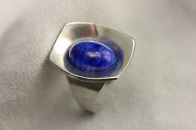 DENMARK VINTAGE JORGEN JENSEN IMITATION LAPIS PEWTER 220 RING ADJUSTABLE ESTATE