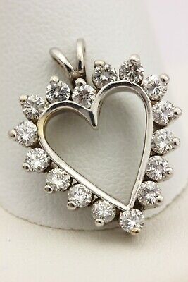 14k white gold 1ctw round diamond heart shape love pendant charm new