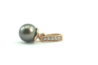 14K PINK GOLD 9MM ROUND BLACK TAHITIAN CULTURED PEARL 0.10CTW DIAMOND PENDANT