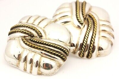 925 MEXICO sterling silver hollow puffed earrings two tone estate vintage 15.75g
