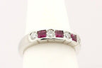 Platinum mother's ring .26ctw round diamond .33ctw pink sapphire princess NEW