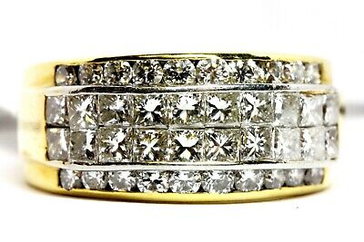 18K YELLOW GOLD 1.93 CTW PRINCESS ROUND DIAMOND WEDDING BAND RING SZ 6.5 ESTATE