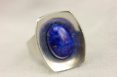 DENMARK VINTAGE JORGEN JENSEN IMITATION LAPIS PEWTER 220 RING ADJUSTABLE ESTATE