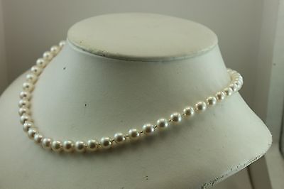 14k white gold 7.5-8mm round white cultured pearl 18" strand string necklace NEW