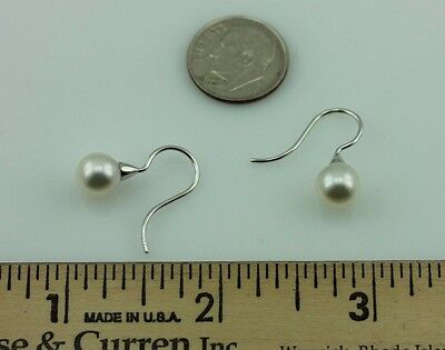 14k white gold dangle hook earrings round white freshwater cultured pearls new