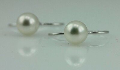 14k white gold dangle hook earrings round white freshwater cultured pearls new