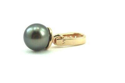 14K PINK GOLD 9MM ROUND BLACK TAHITIAN CULTURED PEARL 0.10CTW DIAMOND PENDANT