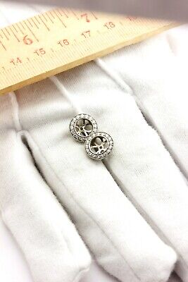14k white gold 1ct 6-6.5mm center round diamond stud jackets scroll engraved NEW