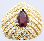 14k yellow gold 1.52ct red ruby pear shape 1.21ctw round diamond ring size 4.75