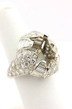 PLATINUM 1.44 CTW BAGUETTE 5.12 CTW ROUND EMERALD CUT SEMI MOUNT LOTUS RING