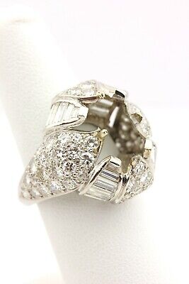 PLATINUM 1.44 CTW BAGUETTE 5.12 CTW ROUND EMERALD CUT SEMI MOUNT LOTUS RING