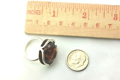925 STERLING SILVER ROUND AMBER FASHION GEMSTONE RING SIZE 6.25 VINTAGE 7.9g
