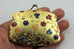 Antique Italian Enamel purse Compact Mirror glowers Gold gilt plated ITALY