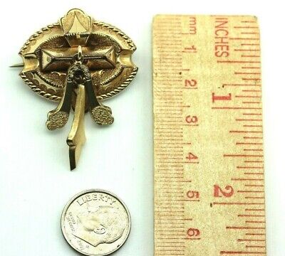 GOLD TONE VINTAGE ESTATE ANTIQUE PIN BROOCH HOLLOW ART NOUVEAU ART DECO DANGLE