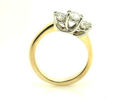 14k yellow gold platinum three 3 stone round diamond engagement ring estate 6.8g