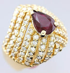 14k yellow gold 1.52ct red ruby pear shape 1.21ctw round diamond ring size 4.75