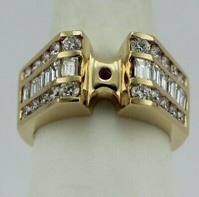 14k yellow gold 1.54ctw diamond ring semi mount triple row round & baguette new